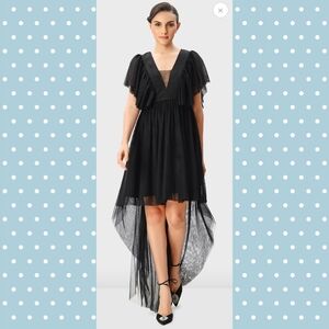 eShakti Ruffle Sheer Tulle High-Low Dress